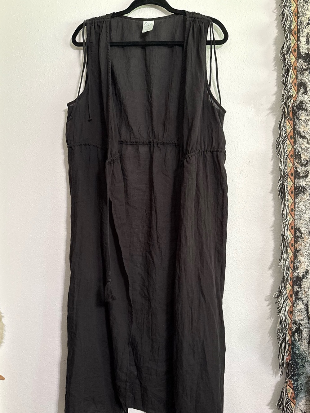 ☀️ Kona Sol • Black Sleeveless Drawstring Maxi Swim Cover Up Dress • Women’s Lg - Picture 3 of 8